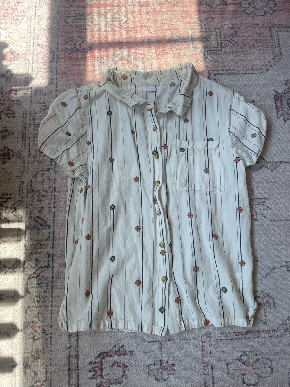 O'Neill Floral Striped Cottagecore Top Linen Womens XS